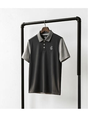 Men's Rocawear Polo Shirt Size Lg Black and Grey Colorblock Y2K Deadstock